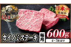 ＜毎月定期便＞飛騨牛 カイノミステーキ定期便 毎月600g＜冷蔵便＞A4～A5厳選希少部位 全12回【4065612】