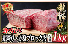 飛騨牛 霜降り・赤身ブロック肉食べ比べ 約1kg(各約500g)＜冷蔵便＞(タレ付) A4～A5等級【1626320】