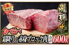 飛騨牛 霜降り・赤身ブロック肉食べ比べ 約600g(各約300g)＜冷蔵便＞(タレ付)A4～A5等級【1626355】