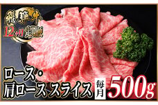 ＜毎月定期便＞レビューキャンペーン実施中!飛騨牛　厳選ロース・肩ローススライス　500g全12回【4072489】