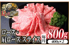 ＜毎月定期便＞レビューキャンペーン実施中!飛騨牛　厳選ロース・肩ローススライス　800g全12回【4072493】