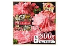 ＜毎月定期便＞レビューキャンペーン実施中!飛騨牛　厳選すき焼き・しゃぶしゃぶ用　定期便800g全6回【4072795】