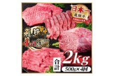 ＜毎月定期便＞飛騨牛 赤身定期便 計2kg 焼肉 BBQ すき焼き しゃぶしゃぶ ブロック全4回【4072758】
