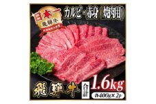 レビューキャンペーン実施中!飛騨牛　厳選カルビ・赤身(焼肉・BBQ用)計1.6kg(約400g×2)【1667428】
