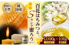 恵那蜂蜜・蜜蝋セット (百花蜂蜜1000g×1本、Sランク蜜蝋100g×1枚) 国産 はちみつ 岐阜 恵那市 / はち工房こうけつ [AUDF041]
