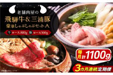 【3回定期便】 飛騨牛ロース800g 三浦豚ロース300g 豪華しゃぶしゃぶセットA 和牛 国産 霜降り 恵那市 / 岩島屋 [AUAJ045]