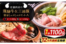 【12回定期便】 飛騨牛ロース800g 三浦豚ロース300g 豪華しゃぶしゃぶセットA 和牛 国産 霜降り 恵那市 / 岩島屋 [AUAJ047]