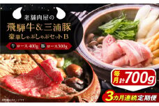 【3回定期便】 飛騨牛ロース400g 三浦豚ロース300g 豪華しゃぶしゃぶセットB 和牛 国産 霜降り 恵那市 / 岩島屋 [AUAJ048]