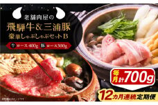 【12回定期便】 飛騨牛ロース400g 三浦豚ロース300g 豪華しゃぶしゃぶセットB 和牛 国産 霜降り 恵那市 / 岩島屋 [AUAJ050]