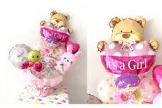 【レビューキャンペーン対象商品】バルーン おむつケーキ＜ 女の子 ピンク 出産祝に！ ＞ | ベビー用品 おむつ 贈り物 ギフト 出産祝い M44S23