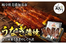 【レビューキャンペーン対象商品】【数量限定うなぎのしぐれ煮+1個】うなぎ 蒲焼 2尾 と自家製 うなぎ の しぐれ煮 100gのセット ｜国産 鰻 かば焼き しぐれ しぐれ煮 たれ 山椒 わさび 付き セット 冷凍 小分け 美濃川