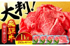 ＜ボリューム満点！＞ 飛騨牛 A5ランク 切り落とし 1kg (250g×4)【有限会社マルゴー】国産牛 和牛 霜降り [MBE003]