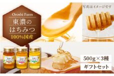 100％国産岐阜の豊かな自然で取れた東濃のはちみつ 500g×3種　計1.5㎏（ギフトセット）天然 国産 非加熱 [MAB001]