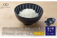 【美濃焼】ぎやまん陶 カロリー茶碗 2個セット 茄子紺ブルー（Lサイズ）×茄子紺ブルー（Mサイズ）【カネコ小兵製陶所】【TOKI MINOYAKI返礼品】食器 ご飯茶碗 ペア [MBD082]