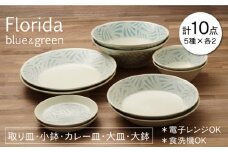 【美濃焼】フロリダ ブルー＆グリーン 取り皿 小鉢 カレー皿 大皿 大鉢 食器セット（各2点合計10点）【うつわやさん－カネ忠】 [MBO035]