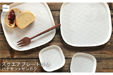 【美濃焼】スクエアプレート S/M 4枚セット ハナモン×サンカク【カネ一古林商店】食器 皿 プレート [MEG018]
