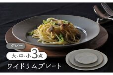 【美濃焼】ワイドリム プレート 大・中・小 3点セット グレー【金正陶器】食器 丸皿 リム皿 [MAK050]