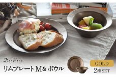 【美濃焼】DesPres-デプレ- リムプレートM＆ボウル GOLD 2点セット【丸新製陶】 [MAM036]