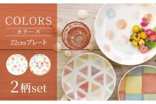 【美濃焼】カラーズ 22cm プレート（丸・三角）各1点  計2点セット【三郷陶器】【6823】食器 皿 プレート [MFV004]