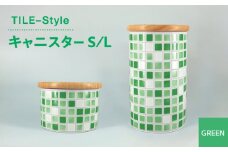【美濃焼】TILE-Style キャニスター S/Lセット グリーン【青木転写】キッチン雑貨 保存容器 ふた付き容器 [MFY018]