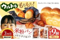 【3回定期便】ウルトラもちもち米粉パン セット9個×3=総計27個【米粉パン専門店・cafeまごころ米て】国産 食パン 惣菜パン 菓子パン [MDH010]