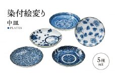 【美濃焼】染付絵変り 中皿 和柄 5枚セット【株式会社二幸】取り皿 和食器 中皿 [MCZ096]