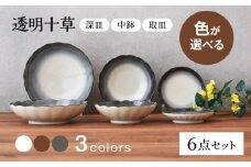 色が選べる 【美濃焼】 透明十草 深皿 中鉢 取皿 6点セット　【見谷陶器】 和食器 取り皿 器 [MCG038]
