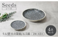 【美濃焼】シーズ seeds リム型 8.0深皿 ＆ 4.5皿 2サイズ×各2点 4点セット【カネ定製陶】 うつわ プレート セット [MEI114]