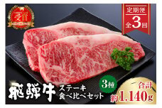 【定期便】飛騨牛ステーキ食べ比べセット【岐阜県 可児市 肉 牛肉 国産 ブランド 和牛 黒毛和牛 リブロース ヒレ サーロイン 甘味 旨味 冷凍 】