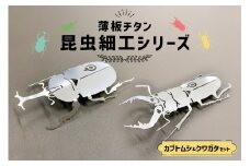 薄板チタン昆虫細工シリーズ（クワガタ＆カブトムシ セット）　【 岐阜県 可児市 雑貨 インテリア クワガタ おしゃれ 綺麗 精密加工 芸術 アート 高級素材 チタン 昆虫細工 木箱 】
