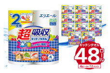 エリエール超吸収キッチンタオル 4R100カット（4ロール×12パック）【キッチンペーパー ペーパータオル 超吸収 2倍巻き 消耗品 日用品 吸収 長持ち 破れにくい  生活必需品 料理 掃除 新生活 備蓄 防災 岐阜県 可児市】