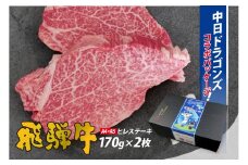 飛騨牛ヒレステーキ　340g(170g×2枚)【中日ドラゴンズコラボ】【 牛肉 食品 ステーキ 肉 国産 和牛 ブランド牛 パック セット 国産牛 お肉 赤身肉 ヘルシー あっさり ソース付き 冷凍 岐阜県 】