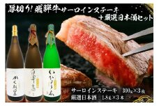 2-1　厚切り！飛騨牛サーロインステーキ300g×3枚 + 厳選日本酒1.8L×3本【岐阜県 可児市 酒 日本酒 飲料 地酒 アルコール 手作り ギフト プレゼント お祝い 目録 肉 牛肉 】