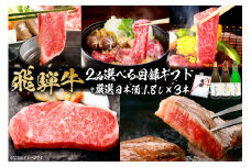 2-6　飛騨牛 2品選べる目録ギフト + 厳選日本酒1.8L×3本【岐阜県 可児市 酒 日本酒 飲料 地酒 アルコール 手作り ギフト プレゼント お祝い 目録 肉 牛肉 】