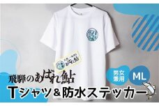 飛騨のあばれ鮎 Tシャツ&防水ステッカー 男女兼用 M L Tシャツ 半袖 ステッカー 鮎 オリジナル 1万円 10000円  [Q788]