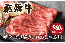 飛騨牛 赤身 すきやきしゃぶしゃぶ 480g×２ 牛肉 和牛 カタ モモ スライス ギフト 贈り物 熨斗掛け 飛騨市