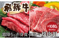 飛騨牛　霜降り・赤身　焼肉　各540ｇ（計1080g）牛肉 和牛 バラ モモカタ 食べ比べ 贈り物 ギフト 飛騨市