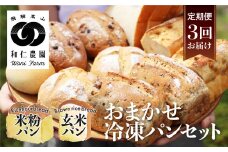 【定期便】3回お届け おまかせ冷凍パン（4～5種類 8～10個）お米の甘味がギュッと詰まった コシヒカリ 黄金の煌き 和仁農園  米粉 玄米粉 お楽しみ 詰め合わせ