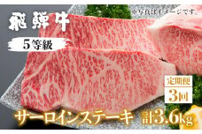 定期便 3回 飛騨牛 5等級 サーロインステーキ 1.2kg × 3ヵ月 計3.6kg お届け ステーキ 国産牛 国産 牛肉 肉 厳選 熟成 肉の沖村