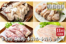 鶏肉 定期便 お楽しみ 地鶏 定期便11回 飛騨地鶏 モモ肉 手羽元 手羽先 ムネ肉 約10kg 国産 国産地鶏