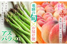 朝採れ 飛騨のこだわり桃 8-9玉(2.5kg) ×飛騨産アスパラガス800g / 個々でお届け / 桃 モモ 白桃 果物 フルーツ ギフト 贈答 産地直送 スイーツ フルーツ デザート 旬 こだわり モモ 送料無料 旬 アスパラ 野菜 BBQ 夏 春 L～2Lサイズ 定期便 30000円 3万円