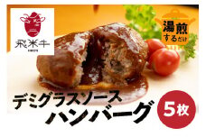 【父の日お届け】《簡易包装》飛米牛入りデミグラスソースハンバーグ 200g×5枚 簡単調理 温めるだけ 湯煎 レトルト