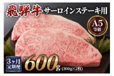 [3ヶ月定期便][A5等級]飛騨牛サーロインステーキ用 600g(300g×2枚) [0341]