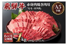 [6ヶ月定期便][A5等級]飛騨牛赤身肉焼き肉用 1kg(500g×2パック)『モモ・カタ肉』[0350]