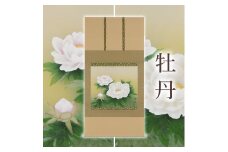 掛け軸「牡丹」鈴木優莉 尺八横 掛軸 [1227]