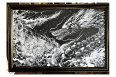 現代水墨画家 白道 「白龍」｜絵画 アート インテリア 手描き 一筆 龍 日本画 現代アート ハンドメイド作品 水墨画 かっこいい 作品 縁起 風水 芸術 
