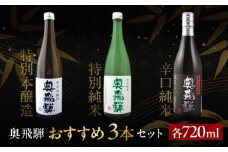 奥飛騨おすすめ3本セット（特別本醸造・特別純米・辛口純米　各720ml）日本酒 お酒 贈答 ギフト 下呂温泉 酒 奥飛騨酒造
