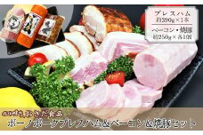ボーノポークプレスハム＆ベーコン＆焼豚セット（プレスハム 約390g×1本、ベーコン 約250g×1個、焼豚 約250g×1個）豚肉 ブランド豚 贈答 ギフト【飛騨 味職人】