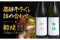 【飛騨 味職人】飛騨牛尽くし詰め合わせと【初緑】 無濾過生原酒2種セット(720ml×各1本) お酒 日本酒 純米吟醸 奥飛騨酒造 おさだ食品 ローストビーフ ハム おつまみ 晩酌 ギフト 下呂温泉