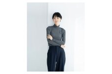 ＜洗える/柔らかマシュマロ素材/草木染め＞ボーダータートルネック　ログウッド(薄ブルー)【1555843】